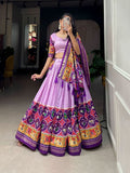 Tussar Silk Patola Printed Foil Worked Lehenga Set -Lehenga Choli Lavender / Semi Stitched women's fashion mart
