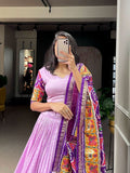 Tussar Silk Patola Printed Foil Worked Lehenga Set -Lehenga Choli Black / Semi Stitched women's fashion mart