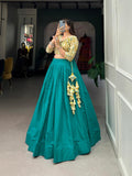 Teal Color Plain Cotton Indian Lehenga Choli -indian lehenga choli Free Size / Semi-Stitched women's fashion mart
