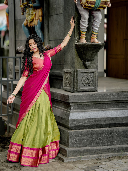 Pista Color Zari Weaving Work Kanchipuram South Culture  women's fashion mart