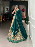 Teal Color Printed With Lace Green Silk Lehenga Choli - women's fashion mart