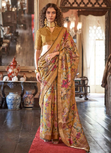 Mesmerizing Mustard Digital Printed Viscos Soft Silk Saree - women's fashion mart