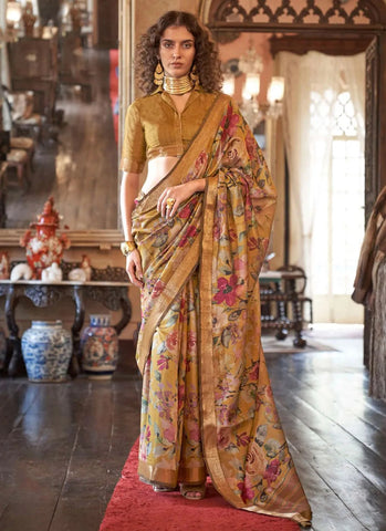 Mesmerizing Mustard Digital Printed Viscos Soft Silk Saree - women's fashion mart