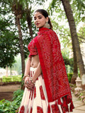 Red Color Bandhej Printed Tussar Silk Traditional Wear Lehenga Choli -gujrati collection Unstitched / Semi-Stitched / Semi-Stitched women's fashion mart