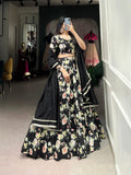 Black Color Floral Printed Tussar Silk Lehenga Choli - women's fashion mart