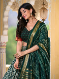 Green Color Ikkat Print With Foil Work Tussar Silk Lehenga Choli - women's fashion mart