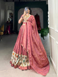 Peach Color Plain And Printed Shimmer Lehenga Choli -shimmer choli Unstitched / Semi-Stitched / Semi-Stitched women's fashion mart