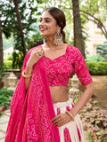 Pink Color Bandhej Printed Tussar Silk Indian Lehenga Choli - women's fashion mart