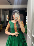Green Color Zari Weaving Work Narayan Pet (Cotton) Dress -south dresses Free Size women's fashion mart