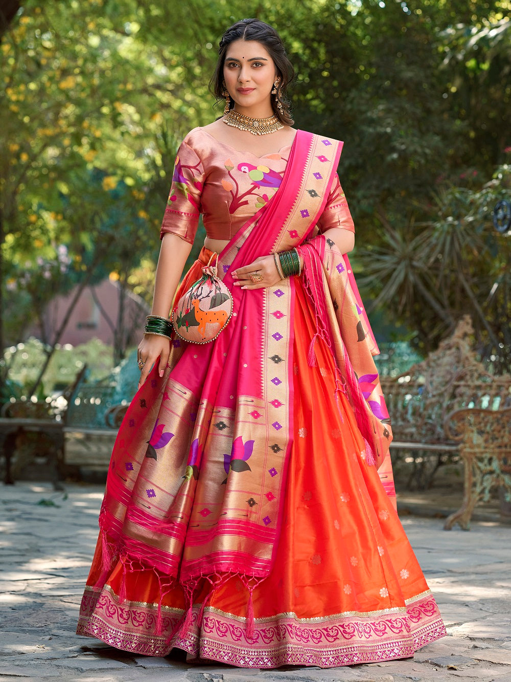 Orange Color Weaving Zari Work Jacquard Silk Lehenga Choli - women's fashion mart