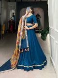 Firozi Chinon Silk Lehenga Choli with Elegant Lace Detailing  women's fashion mart