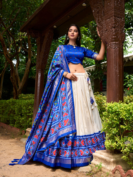 Royal Blue Color Patola Print With Tussar Silk Lehenga Choli - women's fashion mart
