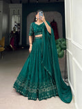Bottle Green Sequins And Thread Embroidery Work Georgette Lehenga Choli -georgette lehenga choli Unstitched / Semi-Stitched / Semi-Stitched women's fashion mart