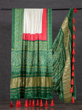 White Color Pure Gaji Silk Bandhani Printed Dupatta With Tassels - women's fashion mart