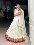 White Color Embossed design With Gotta Patti Lace Touch Up Rayon chaniya Choli - women's fashion mart