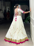 White Color Embossed design With Gotta Patti Lace Touch Up Rayon chaniya Choli - women's fashion mart