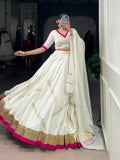White Color Embossed design With Gotta Patti Lace Touch Up Rayon chaniya Choli - women's fashion mart