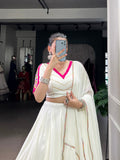 White Color Embossed design With Gotta Patti Lace Touch Up Rayon chaniya Choli - women's fashion mart