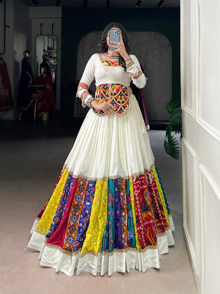 White Color Mult Patch With Lace Touch Up Rayon Chaniya Choli