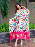 White Color Digital Bandhej Print Pure Gaji Silk Kaftan - women's fashion mart