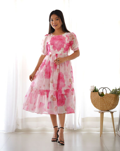 White Organza printed Ruffle one piece -Co-Ord XS women's fashion mart