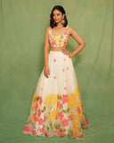 White Premium Taby Silk With Beautiful Floral Print With Heavy Cancan Lehenga - INSPIRED | Ready To Wear - women's fashion mart