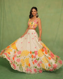 White Premium Taby Silk With Beautiful Floral Print With Heavy Cancan Lehenga - INSPIRED | Ready To Wear - women's fashion mart