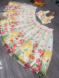 White Premium Taby Silk With Beautiful Floral Print With Heavy Cancan Lehenga - INSPIRED | Ready To Wear - women's fashion mart