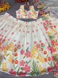 White Premium Taby Silk With Beautiful Floral Print With Heavy Cancan Lehenga - INSPIRED | Ready To Wear - women's fashion mart