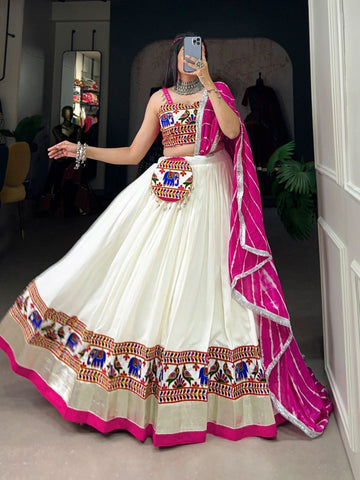 White Pure Rayon Gamthi Worked Lehenga Choli Set -Lehenga Choli XS women's fashion mart