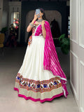 White Pure Rayon Gamthi Worked Lehenga Choli Set -Lehenga Choli XS women's fashion mart