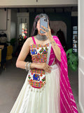 White Pure Rayon Gamthi Worked Lehenga Choli Set -Lehenga Choli XS women's fashion mart