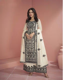 White Silk Embroidered palazzo suit with dupatta - women's fashion mart