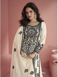 White Silk Embroidered palazzo suit with dupatta - women's fashion mart