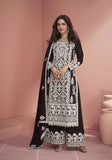White Silk Embroidered palazzo suit with dupatta - women's fashion mart