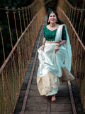 White Color Zari Weaving Work Nylon Silk Half Saree Lehenga Set