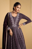 Wine color Full Length Gown With embroidery work - women's fashion mart