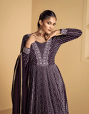 Wine color Full Length Gown With embroidery work - women's fashion mart