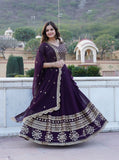 Wine color Georgette Flared Lehenga Choli with dupatta -Lehenga Choli Wine / Semi Stitched women's fashion mart