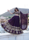Wine color Georgette Flared Lehenga Choli with dupatta -Lehenga Choli Wine / Semi Stitched women's fashion mart