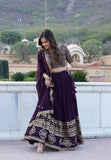 Wine color Georgette Flared Lehenga Choli with dupatta -Lehenga Choli Wine / Semi Stitched women's fashion mart