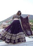 Wine color Georgette Flared Lehenga Choli with dupatta -Lehenga Choli Wine / Semi Stitched women's fashion mart