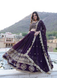 Wine color Georgette Flared Lehenga Choli with dupatta -Lehenga Choli Wine / Semi Stitched women's fashion mart