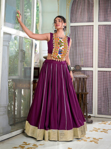 Wine Color Plain And Gamthi Work Rayon Co - ord Set Ghaghra Choli - women's fashion mart