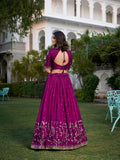 Wine Color Sequins And Thread Embroidery Work Vichitra Silk Lehenga Choli - women's fashion mart