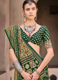 Divine Dark Green Ajrakh Printed Sigma Silk Traditional Saree - women's fashion mart
