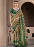 Divine Dark Green Ajrakh Printed Sigma Silk Traditional Saree - women's fashion mart