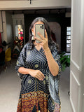 Black Color Digital Bandhej Printed Gaji Silk Kaftan - women's fashion mart