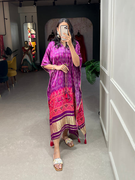 Purple Color Patola Printed Gaji Silk Kaftan - women's fashion mart