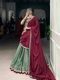 Dark See Green Color Sequins And Thread Embroidery Work Lace Border Silk Crepe Chaniya Choli